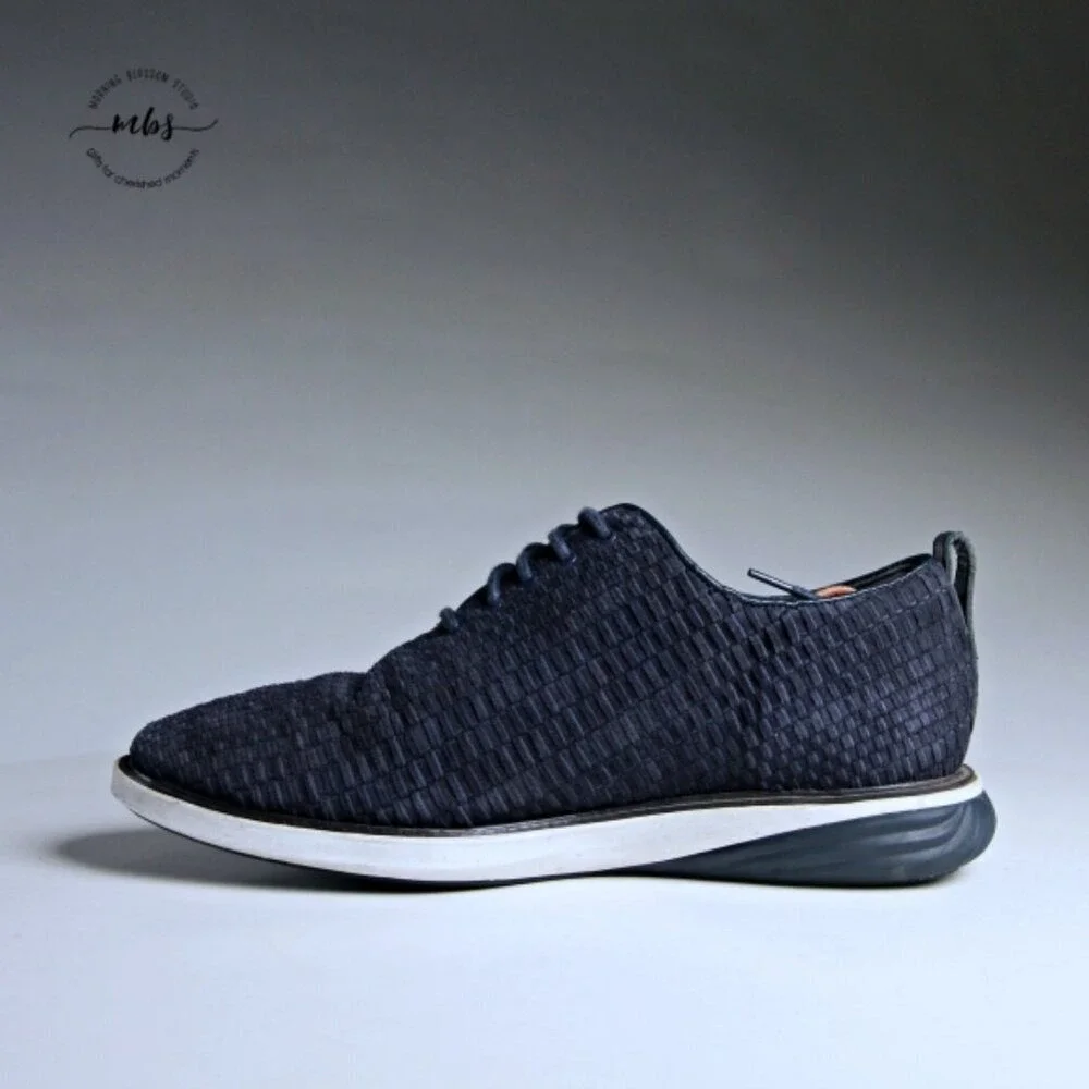 Cole Haan Grand Evolution Oxford Woven Leather Blue Shoes‎ Men 8.5